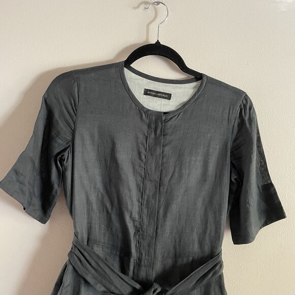 Banana Republic Women 00 Petite Green Slate Tie Waist Short Sleeve Ramie Romper - Picture 8 of 14